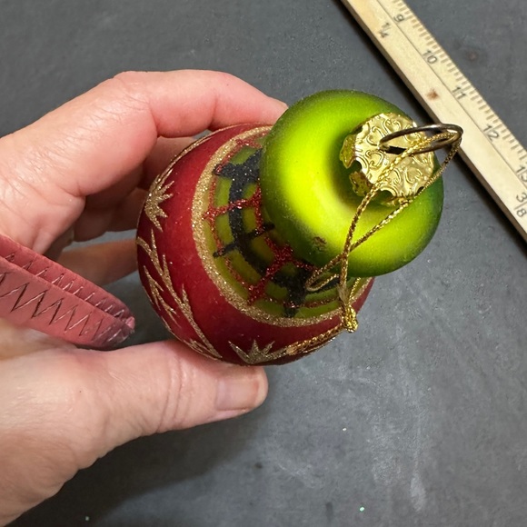 Glass Blown Red & Green Christmas Tree Ornament - Picture 7 of 8